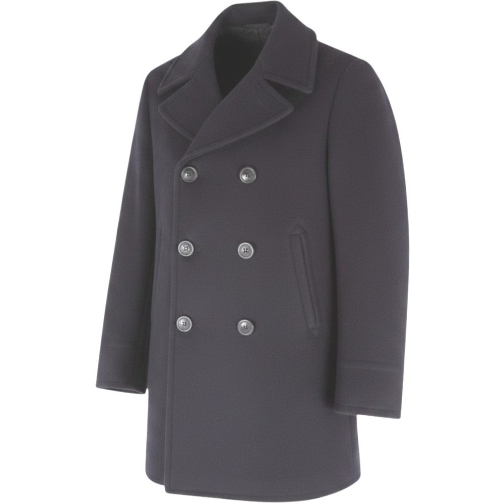 Navy Blue Pea Coat Mens Large Excellent Wool Nautical Double Breasted